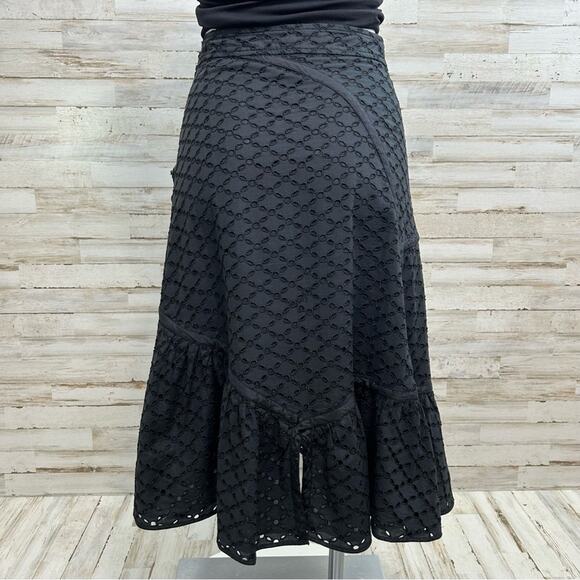 Maxmara Weekend Eyelet Broderie-Anglaise Ruffle Asymmetric Skirt Size M Black - Picture 8 of 14